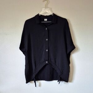 Crea Concept Black Silky Women's Cocoon  Button-Up Blouse Top, Size EU 38, US S